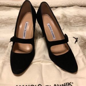 Black Suede Mary Jane Manolo Blahnik